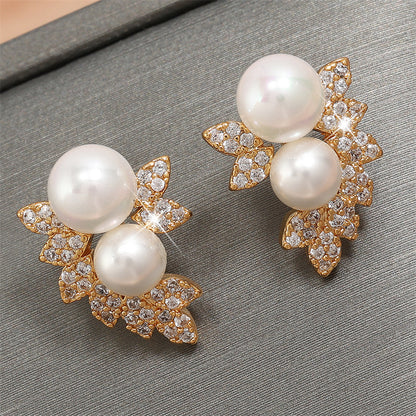 RAKOL Cross-border Unique Niche Design High-End Zircon Pearl Stud Earrings for Women, Elegant Light Luxury for Delicate Earrings