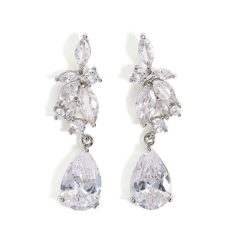 RAKOL Korean Style Ins Trendy Earrings Fashionable Pear-shaped Waterdrop Zircon Earrings for Women Beautiful Floral Earrings Wholesale