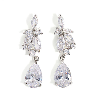 RAKOL Korean Style Ins Trendy Earrings Fashionable Pear-shaped Waterdrop Zircon Earrings for Women Beautiful Floral Earrings Wholesale