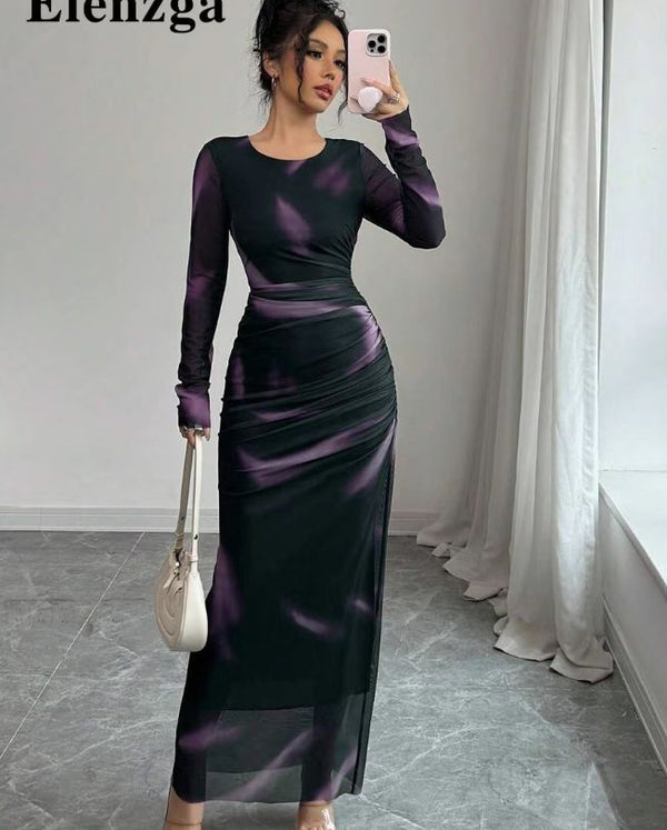 2025 Women's Elegant Gradient Mesh Shirring Tight Skirt Spring and Summer New Long Sleeve Mesh Skirt - view 2 | Ciaura