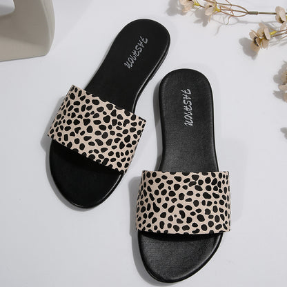 European and American cross-border women's shoes, export animal print decorative fashion slippers, elegant versatile round-toe flat sandals