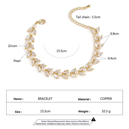 RAKOL cross-border new light luxury elegant fully studded zircon pearl bracelet for brides, banquets, evening gowns