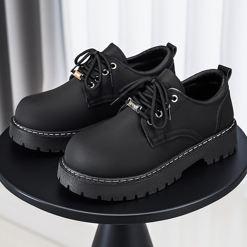 2026 Spring/Summer New Men's Shoes: British Casual Men's Shoes, High-End Thick-Soled Height-Increasing Black Men's Big Head Shoes