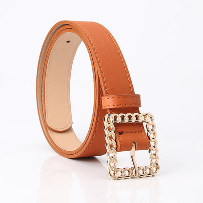 In stock Korean version of fashion hollow square buckle decorative belt student versatile trouser belt women's trend belt manufacturer batch