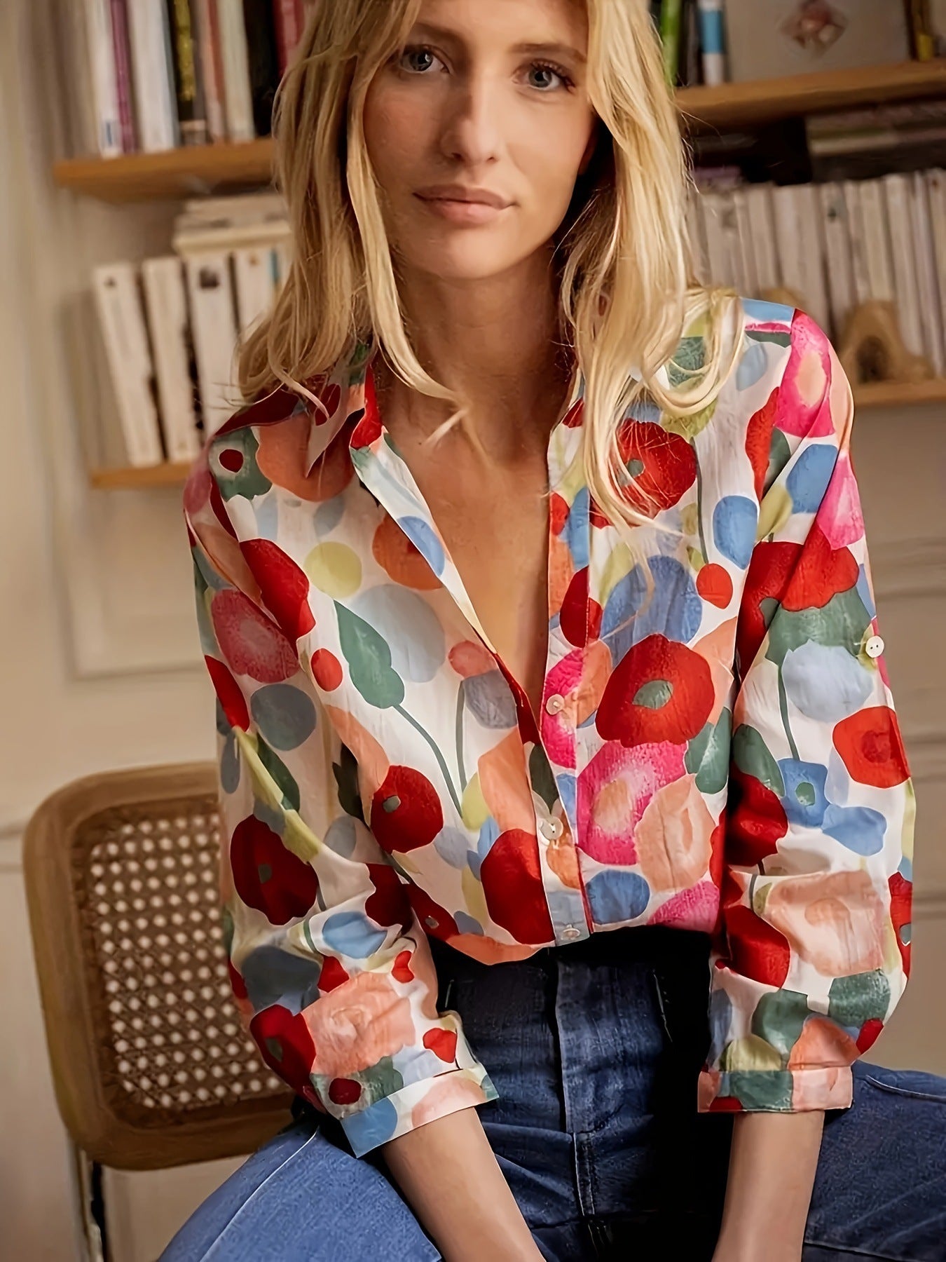 Cross-border foreign trade 2024 3D digital printing ladies fashion long sleeve shirt new hot sale floral top is gorgeous