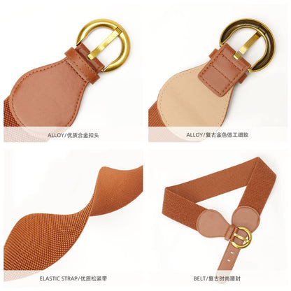 Cinto de senhora retro com cordão e fivela, modelo versátil e simples, com ajuste na cintura.