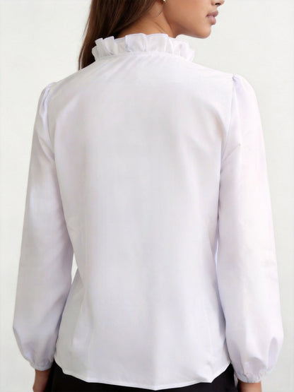 Cross-border foreign trade European and American women's clothing plus-size spring, summer, autumn, winter ruffle shirts for women's shirts are loose and chic