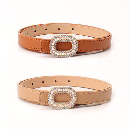 Cross border pearl rhinestone snap buckle belt women's new decorative skirt luxury women's belt with jeans belt