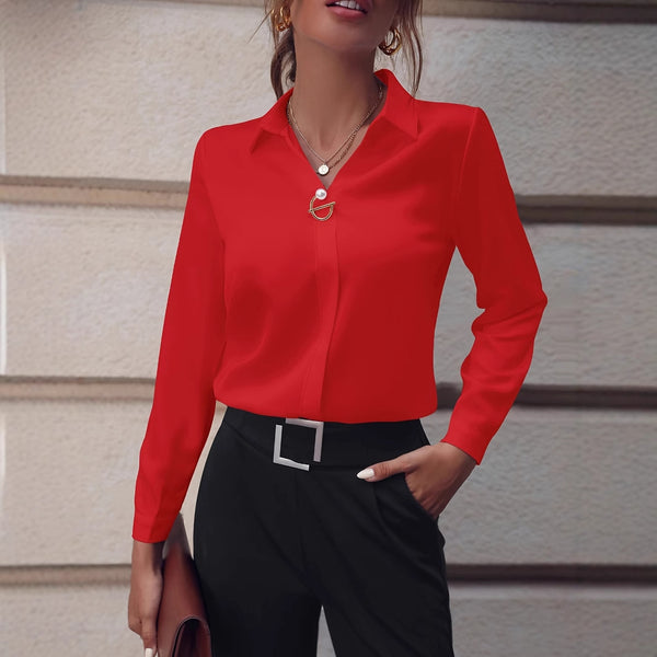 European and American commuter women's shirts are versatile and simple, Amazon solid color shirts, long sleeves, mid-length shirts