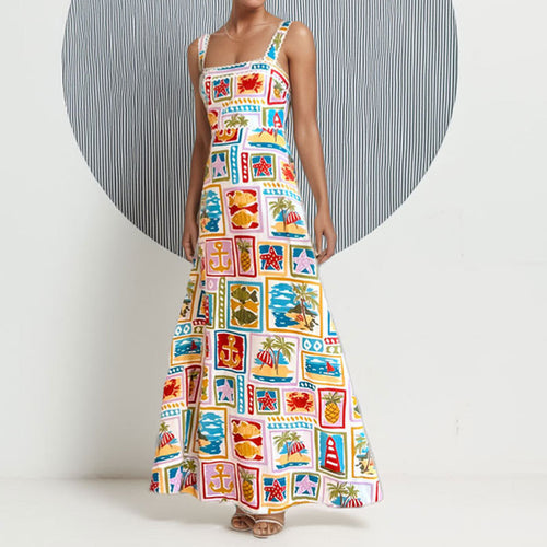 2026 spring new cross-border independent station women's fashion printed sundress temperament bandeau high-waisted dress