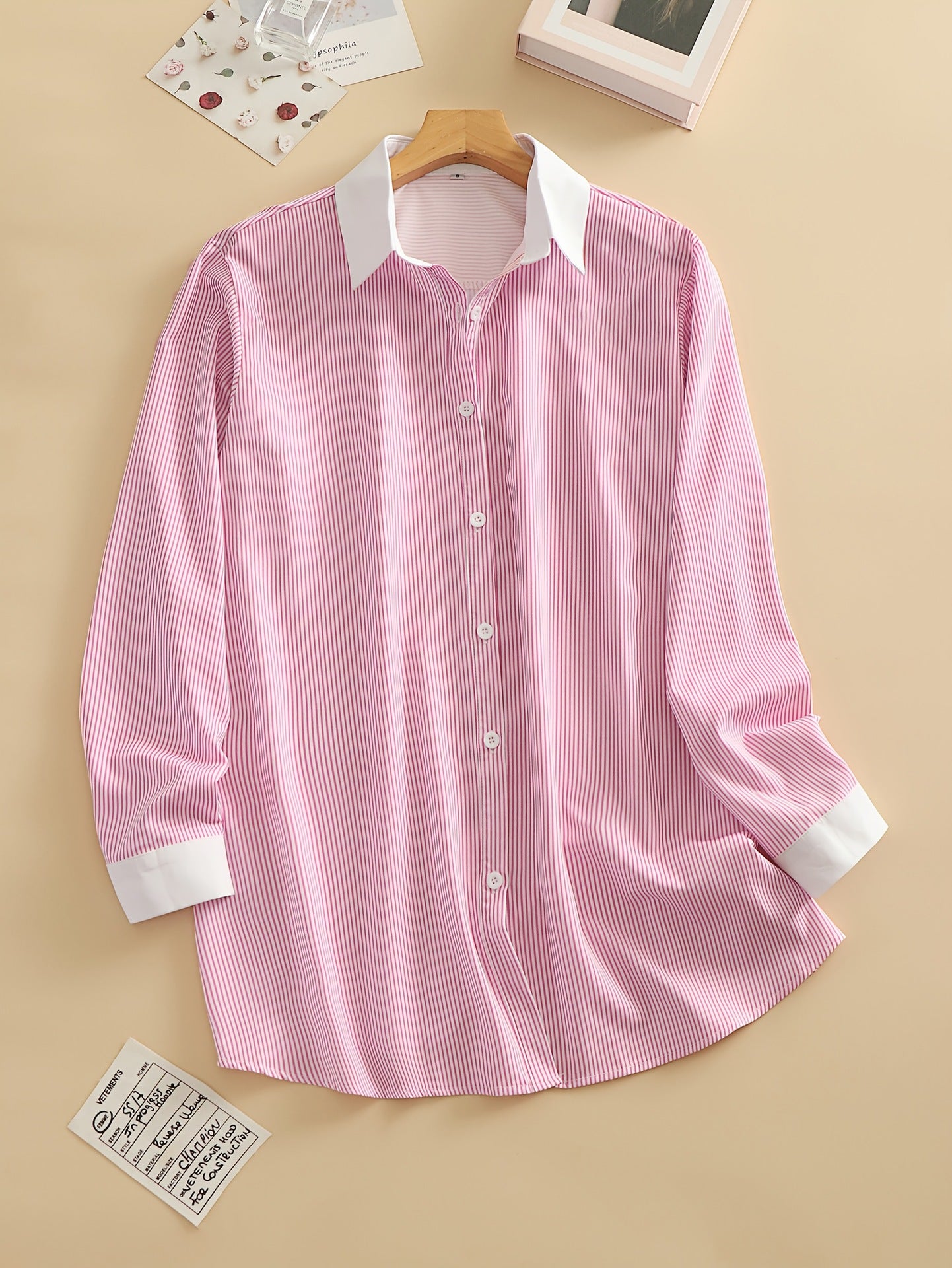 Cross-border new fashionable casual women's wear from Europe and America, long-sleeve striped collar shirts