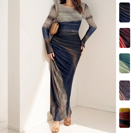 2026 spring cross-border independent station European and beautiful women's temperament sexy slim waist long waist long sleeve dress woman