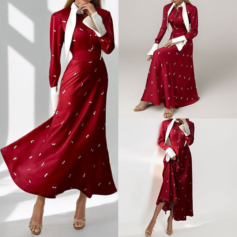 2026 French Lapel Long Sleeve New Women's Clothing Amazon European and American Temperament Fashionable and Elegant Long European and American Dress