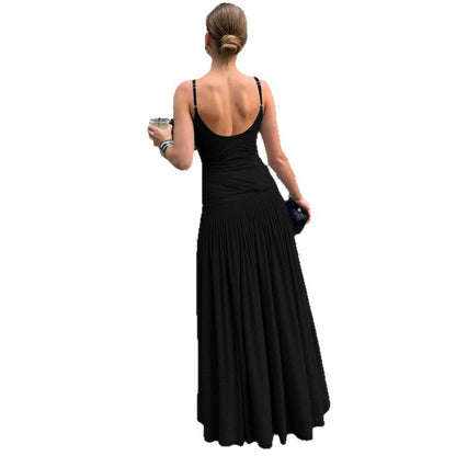 Cross-border wholesale summer new European and beautiful women's clothing French elegant style sleeveless waist slim fit sexy slip dress