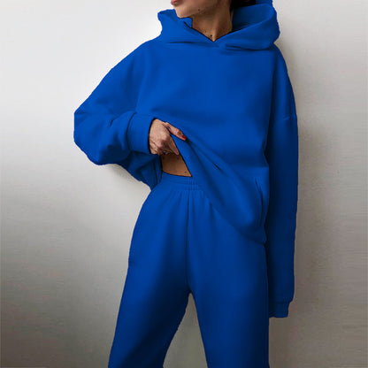 2026 spring new cross-border European and American clothing solid color hooded sweatshirt trousers street fashion casual two-piece set