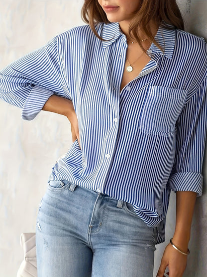 Amazon foreign trade European and American clothing wish AliExpress tops casual long sleeve striped shirts midi maxi size