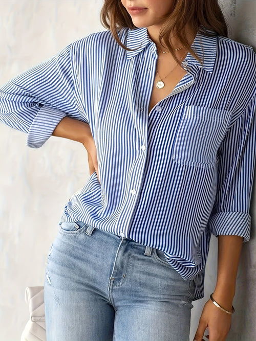 Amazon foreign trade European and American clothing wish AliExpress tops casual long sleeve striped shirts midi maxi size