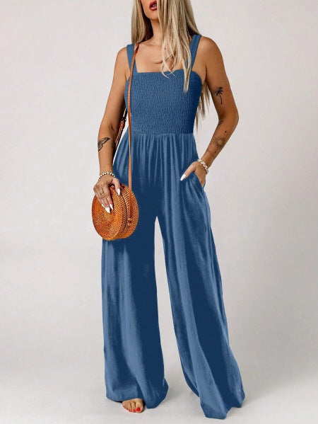 The new 2024 autumn and winter Amazon upper body is packed with solid color wide-leg trousers, simple commuting style, high-waisted suspender body, and a one-piece