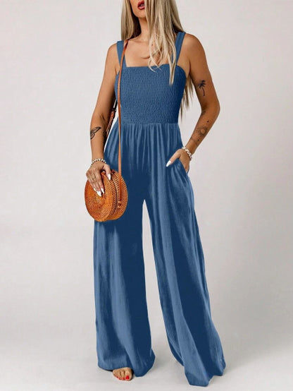 The new 2024 autumn and winter Amazon upper body is packed with solid color wide-leg trousers, simple commuting style, high-waisted suspender body, and a one-piece