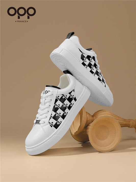 OPP men's shoes spring checkerboard plaid popular light luxury leather low-top lightweight and versatile casual sports shoes for men