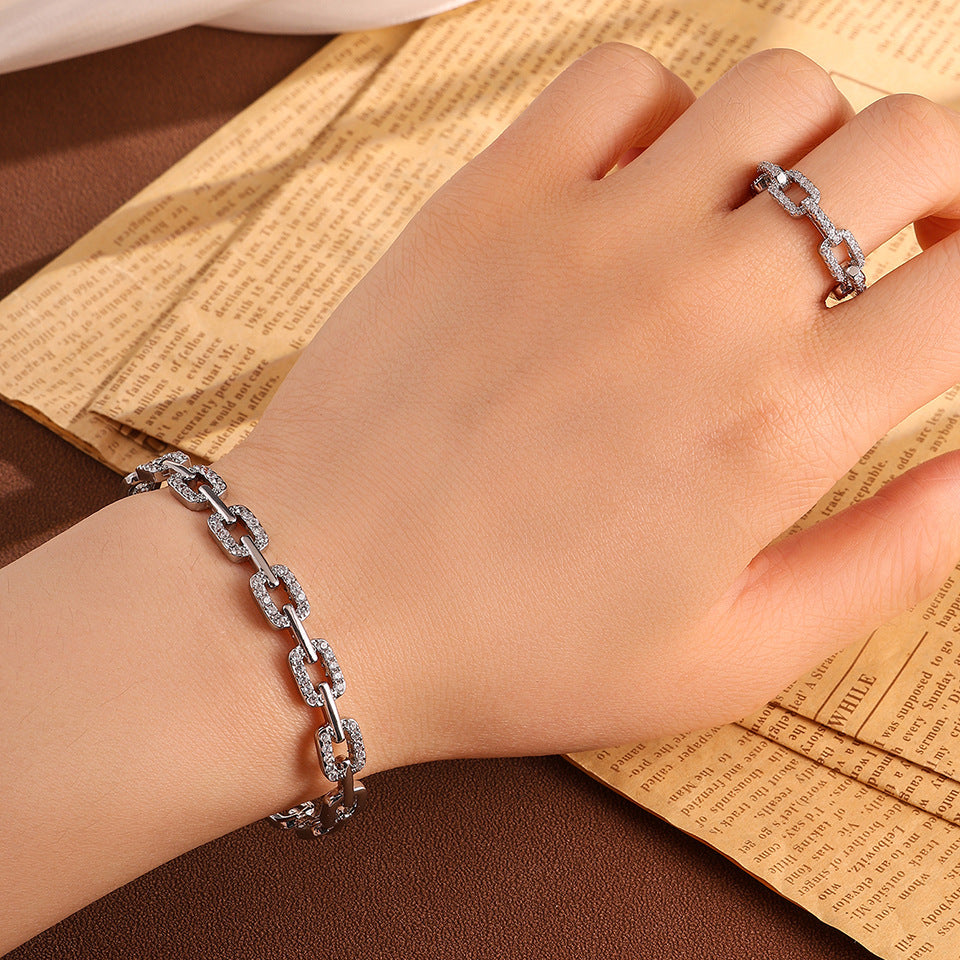 European and American cross-border diamond-set zircon open-top bracelet ring, light luxury, high-end temperament, niche, versatile, and fashionable