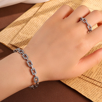 European and American cross-border diamond-set zircon open-top bracelet ring, light luxury, high-end temperament, niche, versatile, and fashionable