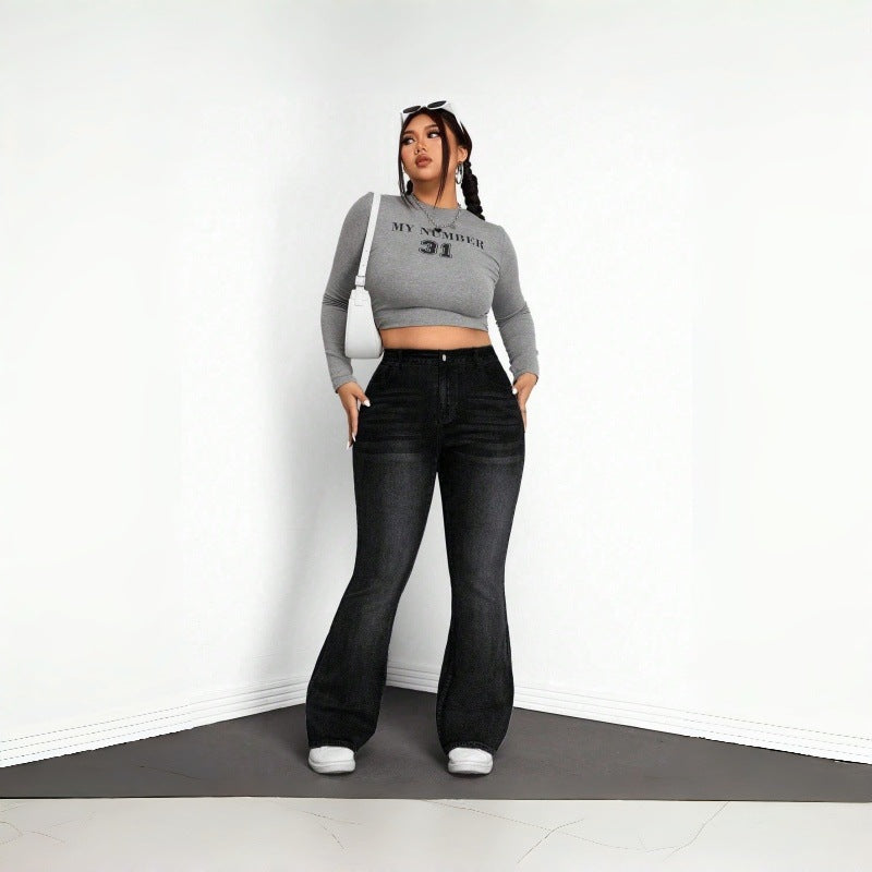 Cross-border bestseller [with A+ images] Amazon TEMU Shein Plus Size Stretch Women's Black Gray Denim Mini Flare