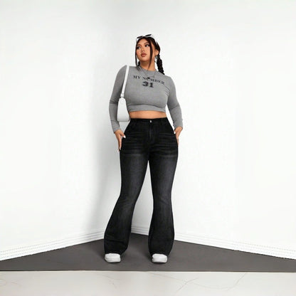 Cross-border bestseller [with A+ images] Amazon TEMU Shein Plus Size Stretch Women's Black Gray Denim Mini Flare