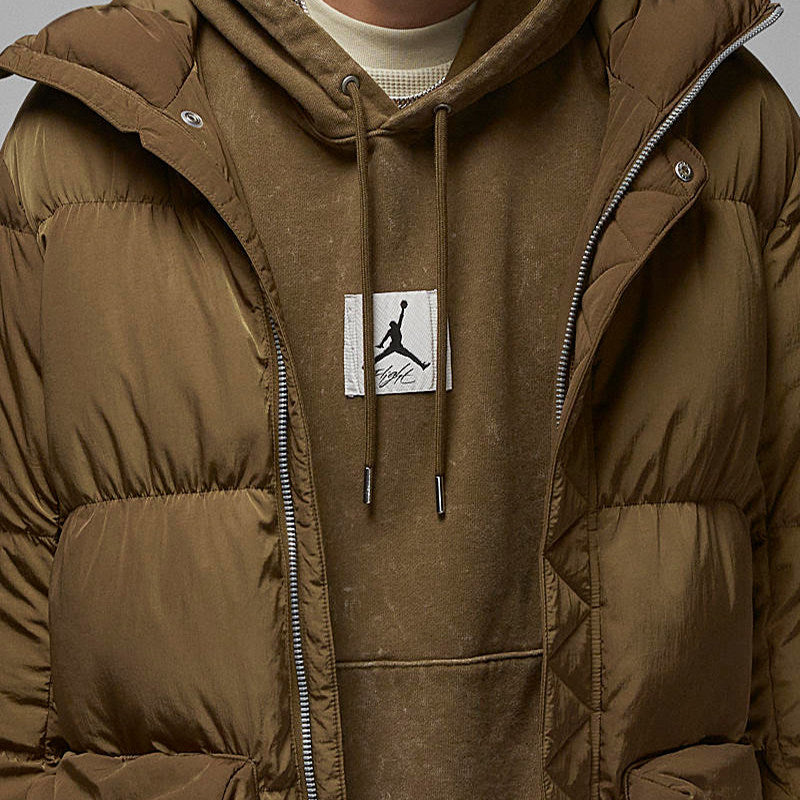 NIKE JORDAN Men's Mid-Length Casual Hooded Jacket Warm Down Jacket DQ7347-385-010