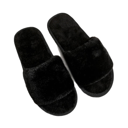 European and American cross-border women's shoes, export fashion fur slippers, daily commuting warmth, solid color round toe flat thick-soled fur shoes
