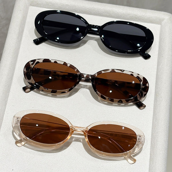 3-piece set oval frame sunglasses for women, popular internet celebrity sunglasses for street photography, classic vintage Hong Kong style sunglasses | Ciaura