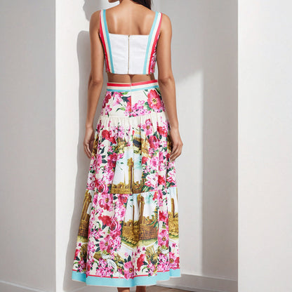 Cross-border spring 2025 new European and American clothing sexy patchwork bandeau camisole skirt fashion set two-piece set