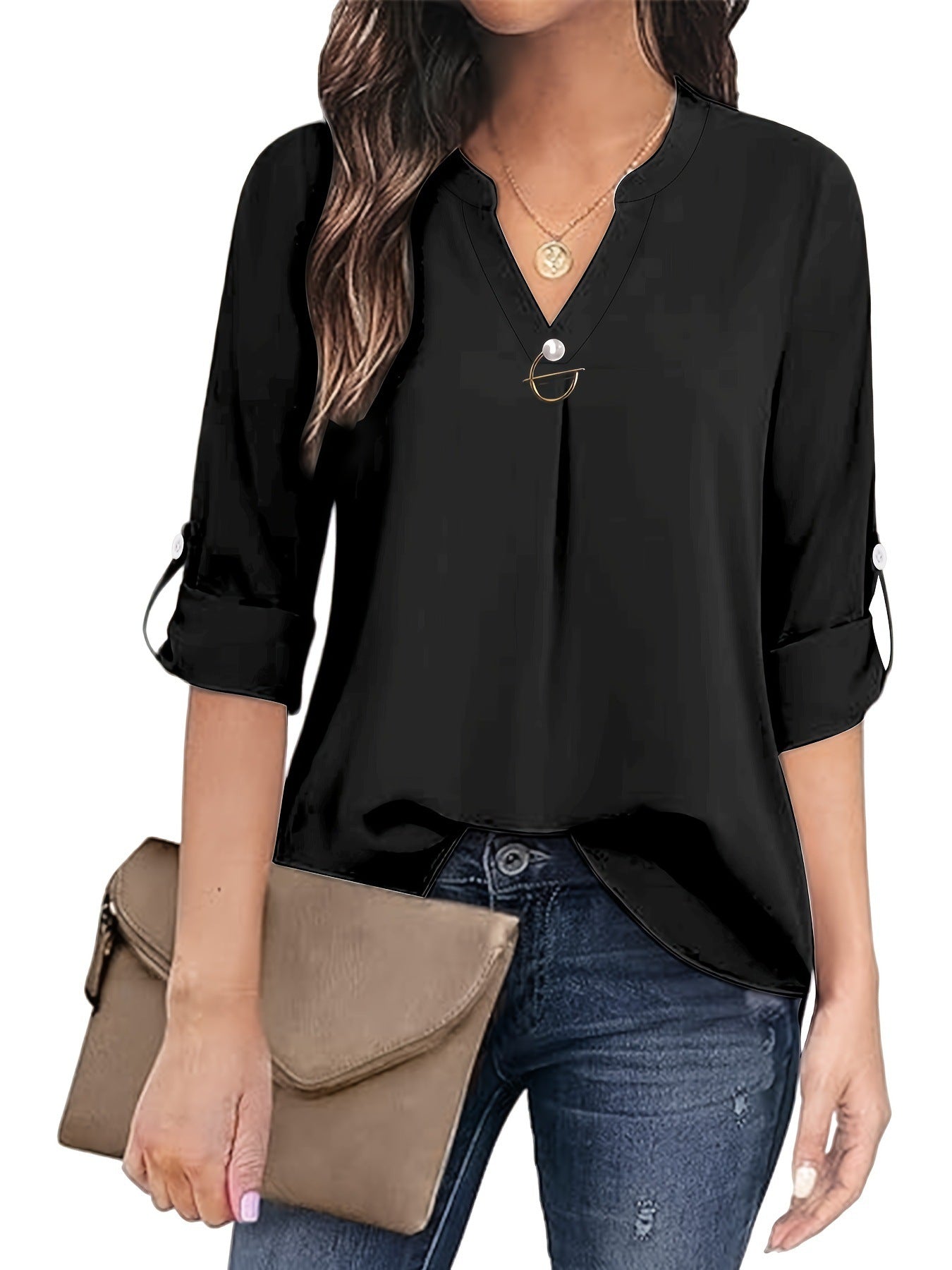 European and American cross-border Amazon independent station explosive V-neck 2023 casual style shirt shirt long sleeves with cuffs