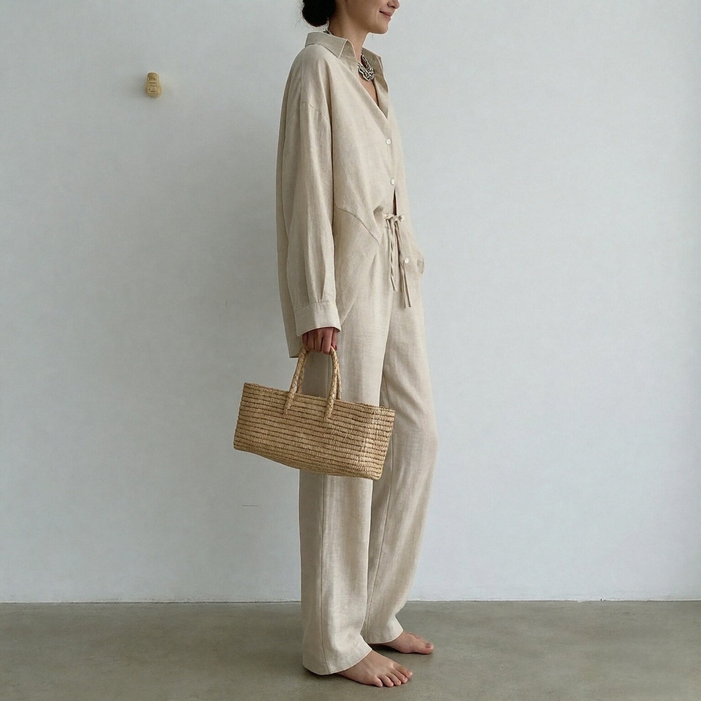 Amazon's spring 2025 European and American cross-border new temperament loose wide-leg pants shirt fashion casual suit 661