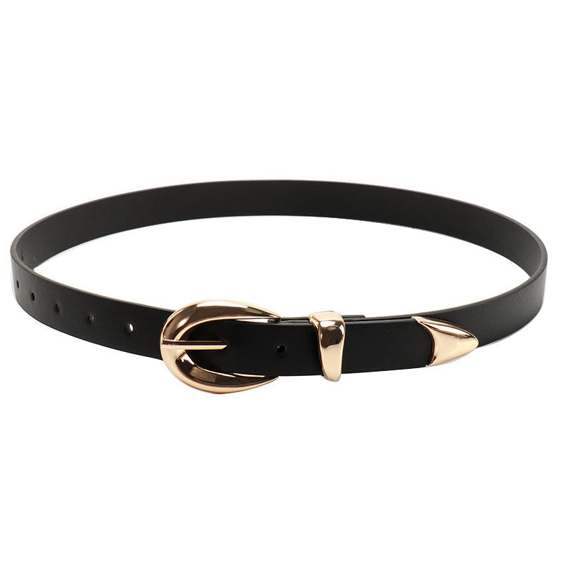 New Korean high-end women's belt versatile jeans student belt gold alloy three-piece belt women