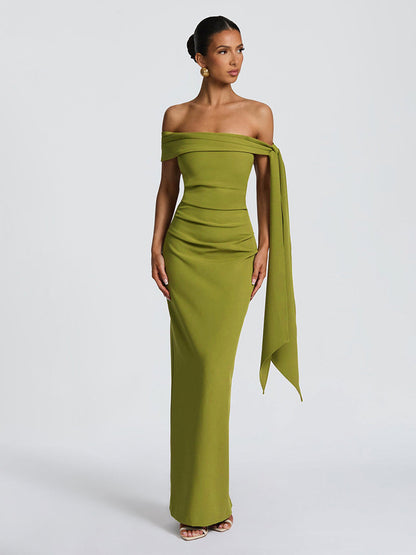 European and American style autumn new women's clothing sexy one-shoulder streamer sleeveless pleated slim hip bandeau dress for women