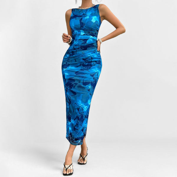 Amazon's new women's clothing spring 2026 temperament is elegant sleeveless slit waist with sexy print fashion dress