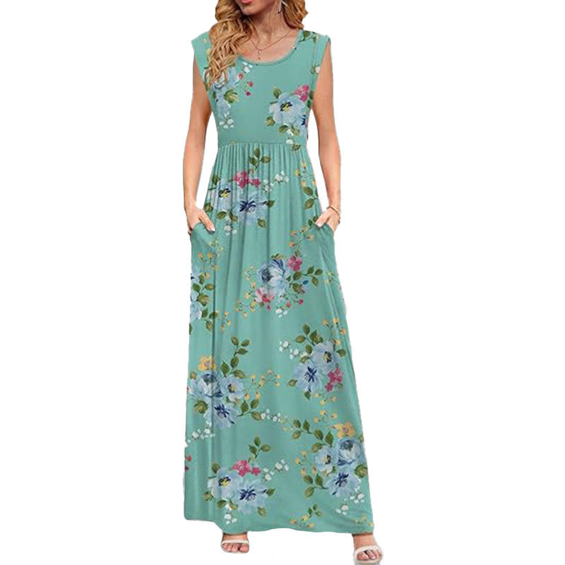 2025 Summer Amazon Cross-border European and American Clothing Elegant and fashionable solid color V-neck sleeveless long skirt dress