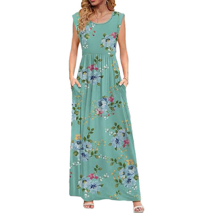 2025 Summer Amazon Cross-border European and American Clothing Elegant and fashionable solid color V-neck sleeveless long skirt dress