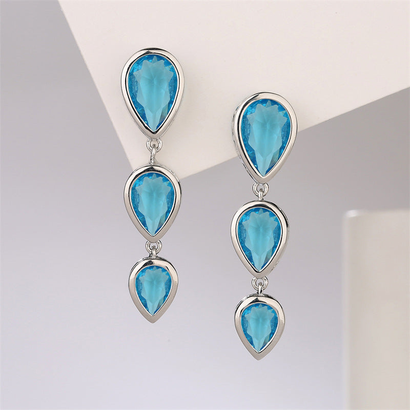 RAKOL cross-border Europe and America AliExpress ebay fashion bridal geometric water drops zircon tassels women's stud earrings