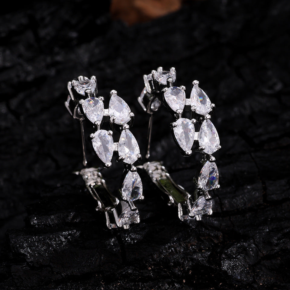 Light luxury mares-eye zircon round loop earrings, high-end full-diamond geometric earrings, cross-border bestseller, versatile diamond-studded earrings for women