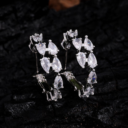 Light luxury mares-eye zircon round loop earrings, high-end full-diamond geometric earrings, cross-border bestseller, versatile diamond-studded earrings for women
