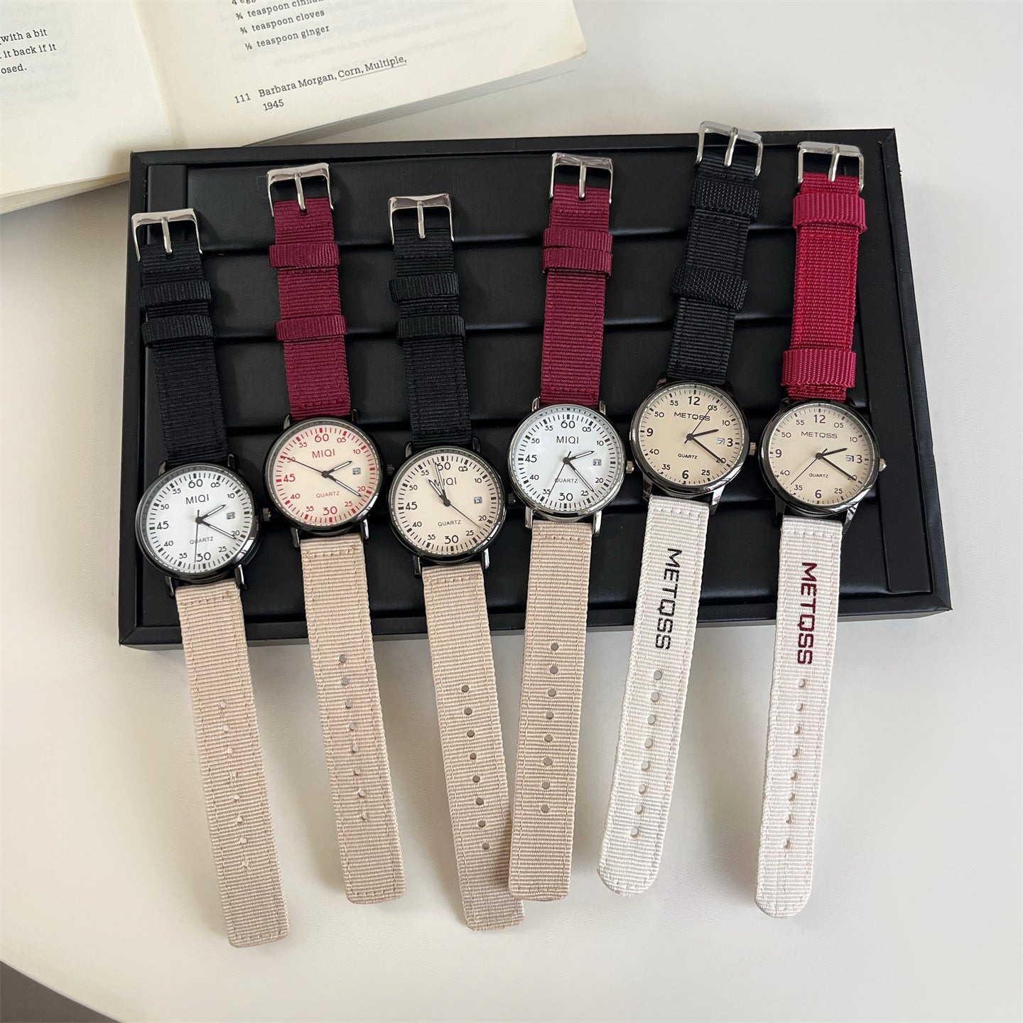 European and American trendy canvas with color-blocking design for female students, simple and fresh INS with calendar quartz
