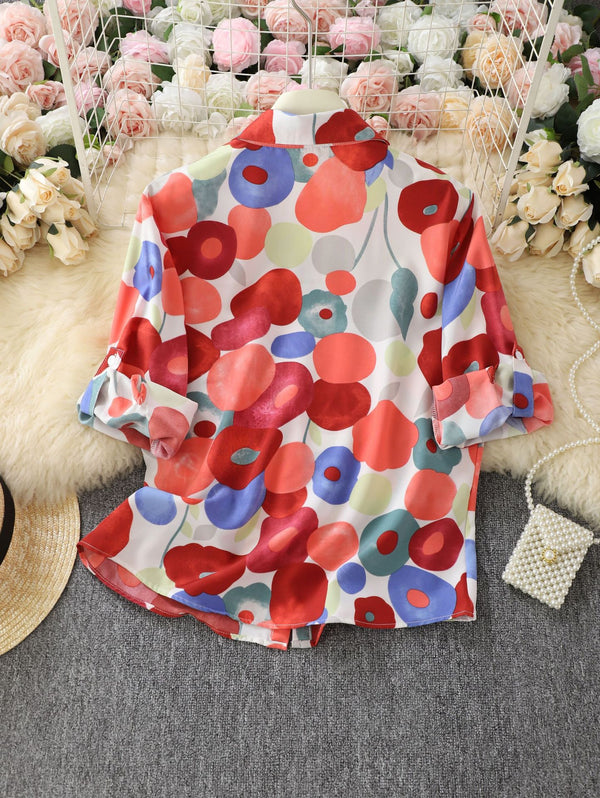 Women's floral printed shirt Amazon bestseller, elegant and fashionable long-sleeve hot-selling floral bold top