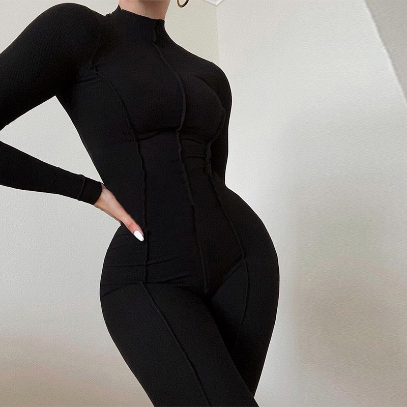 Amazon AliExpress cross-border foreign trade hot jumpsuits, European and American style slim long-sleeved round neck high-elastic women's jumpsuit