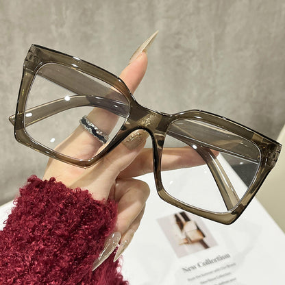 Color-blocking square large frame flat glasses for women, cross-border influencer-style blue light blocking glasses, simple and versatile bare-faced frames