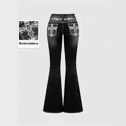 European and American cross-border foreign trade women's clothing explosive dark washed pocket embroidery hot diamond slim cut jeans JEANS