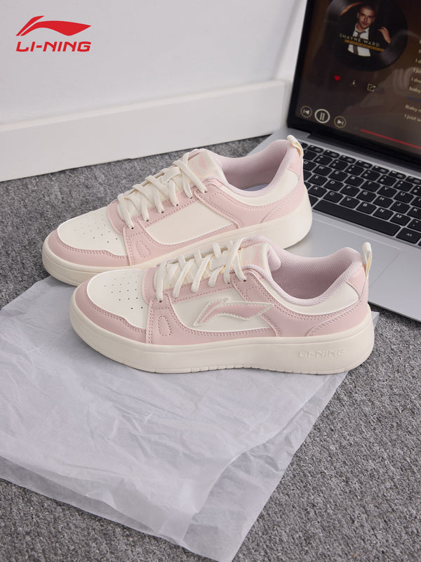 Li-Ning women's sneakers official authentic versatile pink low-top casual shoes, thick-soled height-increasing sports shoes