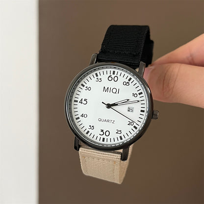 European and American trendy canvas with color-blocking design for female students, simple and fresh INS with calendar quartz