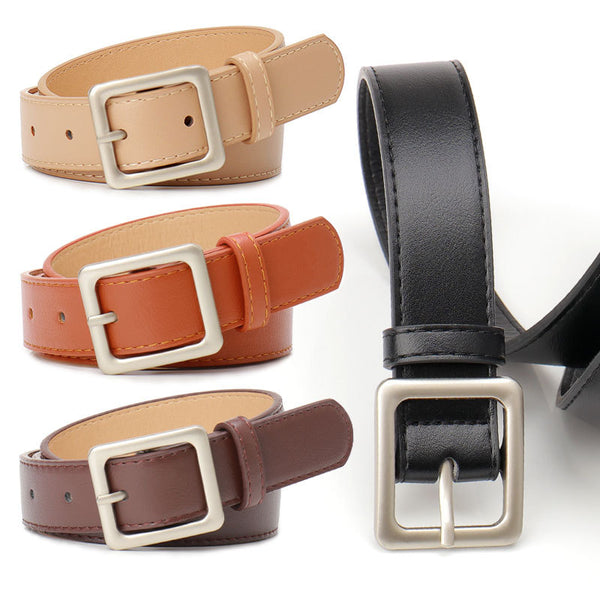 New Simple Retro Square Buckle Women's Belt Korean Chic Premium Casual Style Decorative Jeans Belt Women